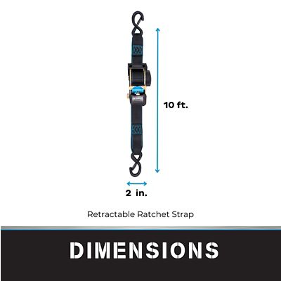 Image showing  2 in. x 10 ft. Black Heavy Duty Retractable Ratchet Strap, 2-Pack Kit