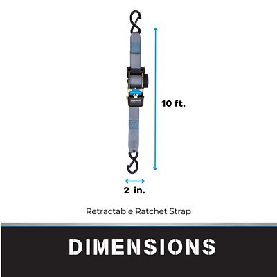 Image showing  2 in. x 10 ft. Grey Heavy Duty Retractable Ratchet Strap, 2-Pack Kit