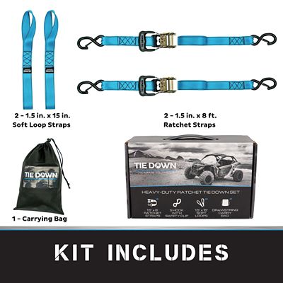 Image showing  1.5 in. x 8 ft Blue Heavy Duty Ratchet Strap, 2-Pack Kit