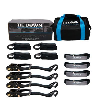 Tie Down 2 in. x 8 ft Black Heavy Duty Car Trailer Ratchet Strap, 4-Pack Kit