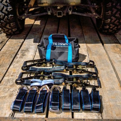 Image showing  2 in. x 8 ft Black Heavy Duty Car Trailer Ratchet Strap, 4-Pack Kit