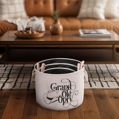 Image showing  Grand Ole Opry Boot and Cowboy Hat Printed Fabric Basket Set of 3 with handles