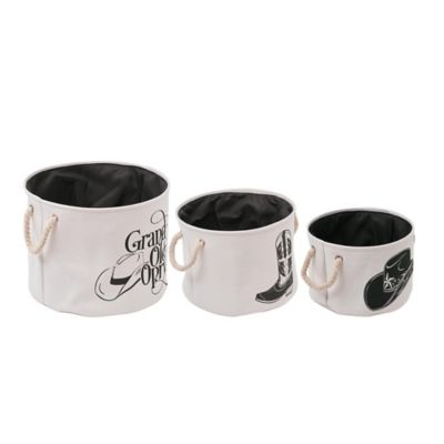 Image showing  Grand Ole Opry Boot and Cowboy Hat Printed Fabric Basket Set of 3 with handles