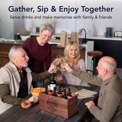 Image showing  The Whiskey Wood Crate Bottle Holder 6-Bottle Rustic Storage Box with Metal Handles