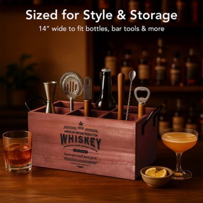 Image showing 5 th American Art Decor The Whiskey Wood Crate Bottle Holder 6-Bottle Rustic Storage Box with Metal Handles