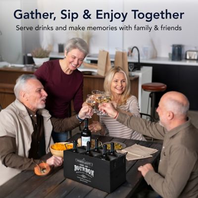 Image showing  The Bourbon Bar Wood Crate Bottle Holder 6-Bottle Rustic Storage Box with Metal Handles