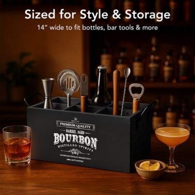 Image showing 5 th American Art Decor The Bourbon Bar Wood Crate Bottle Holder 6-Bottle Rustic Storage Box with Metal Handles