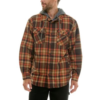 Smith's Workwear Men's Sherpa-Lined Hooded Flannel Shirt-Jacket with Inset