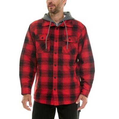 Smith's Workwear Men's Sherpa-Lined Hooded Flannel Shirt-Jacket with Inset