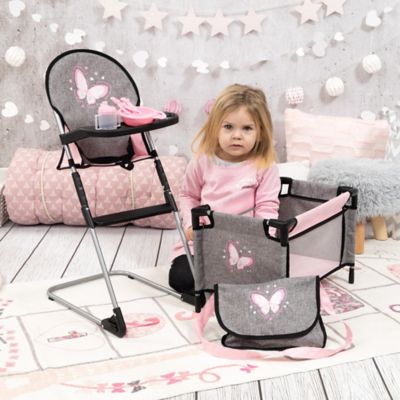 Image showing  9-In-1 Travel Bed Set - Grey, Pink, Butterfly