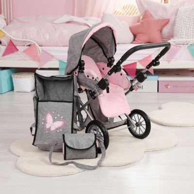 Image showing  Pram City Star - Grey, Pink, Butterfly