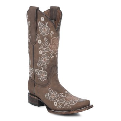 Image showing 0 th Corral Women's Floral Stitch Distressed Square Toe Cowgirls Boots