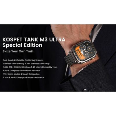 Image showing  TANK M3 Ultra Special Edition GPS Smartwatch with Stainless Steel Band (Silver)