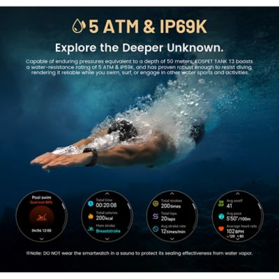 Image showing  TANK T3 Special Edition Smartwatch with Stainless Steel Band (Black)