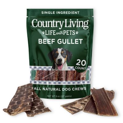 Country Living 6 in. Gullet Flats Dog Treats - 20 ct. Bag - All-Natural Beef Esophagus Chews