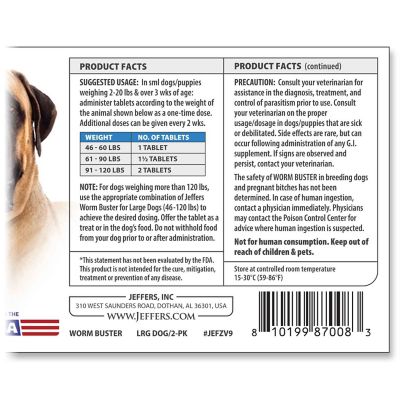 Image showing 2 th Jeffers Worm Buster Dog Dewormer Tablets