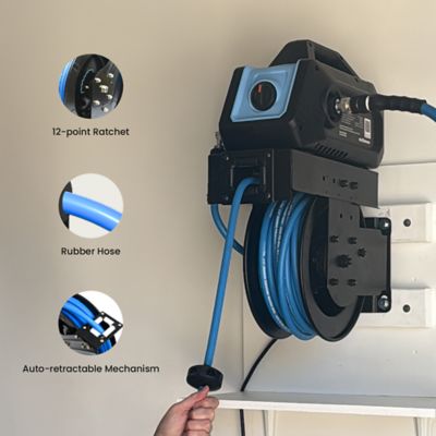 Image showing 1 th BLU SHIELD Humpback 3000 PSI 1.6 GPM Cold Water Electric Pressure Washer with Integrated Auto-Retract Hose Reel, and Accessories