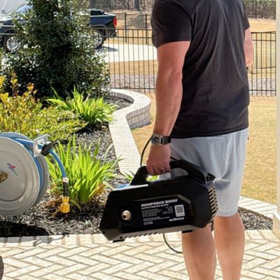 Image showing 5 th BLU SHIELD Humpback 3000 PSI 1.6 GPM Cold Water Electric Pressure Washer with Integrated Auto-Retract Hose Reel, and Accessories