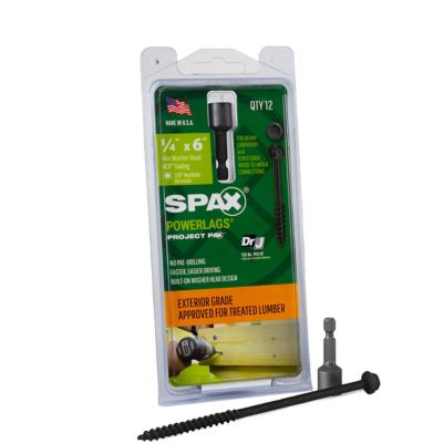 SPAX 1/4 x 6in. Exterior Structural Wood Lag Screws Powerlags Hex Head Hex (12 EA) Bit Included