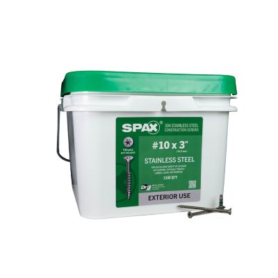 SPAX 10 x 3in. Exterior 304 Stainless Steel Wood Deck Screws Flat Head T-Star Plus (1500 EA) Bulk Pail Includes 2 Bits