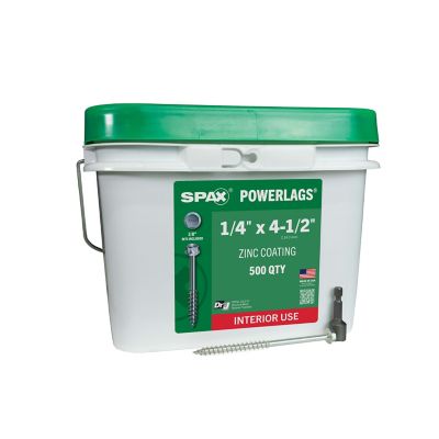 SPAX 1/4 x 4-1/2in. Interior Structural Wood Lag Screws Powerlags Hex Head Hex (500 EA) Bulk Pail Includes 2 Bits