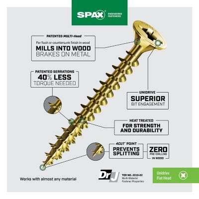 Image showing  10 x 3in. Interior Wood Screws Construction Flat Head Phillips Square Unidrive ( 72 EA ) Bit Included
