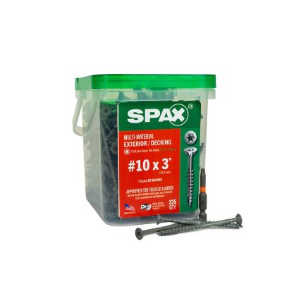 SPAX 10 x 3in. Exterior Wood Deck Screws Construction Flat Head T-Star Plus (225 EA) Pail Bit Included