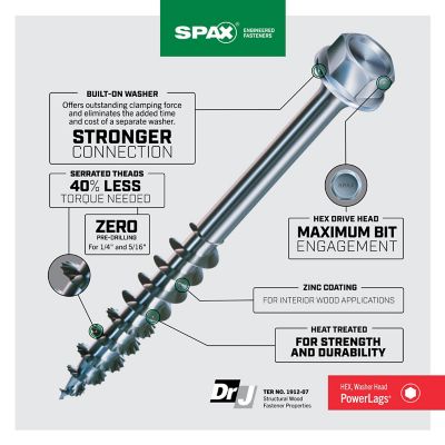 Image showing  1/2 x 6in. Interior Structural Wood Lag Screws Powerlags Hex Head Hex (100 EA) Bulk Pail
