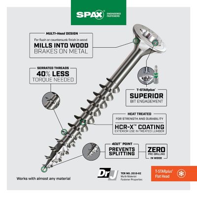 Image showing  10 x 3in. Exterior Wood Deck Screws Construction Flat Head T-Star Plus (67 EA) Bit Included