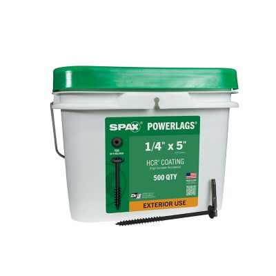 SPAX 1/4 x 5in. Exterior Structural Wood Lag Screws Powerlags Washer Head T-Star (500 EA) Bulk Pail Includes 2 Bits