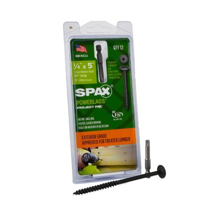 SPAX 1/4 x 5in. Exterior Structural Wood Lag Screws Powerlags Washer Head T-Star (12 EA) Bit Included