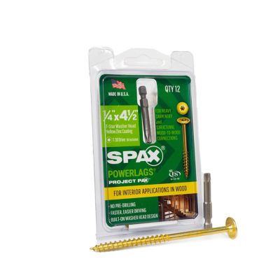 SPAX 1/4 x 4-1/2in. Interior Structural Wood Lag Screws Powerlags Washer Head T-Star (12 EA) Bit Included