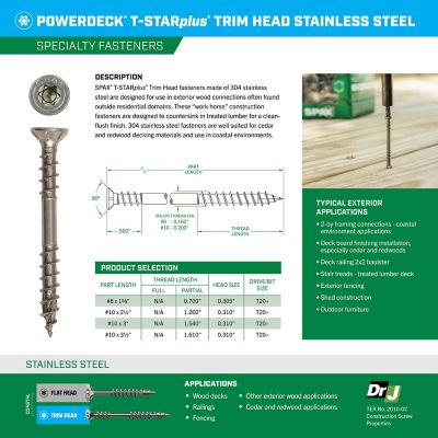 Image showing  10 x 2.5in. Exterior 304 Stainless Steel Wood Deck Screws Powerdeck Trim T?Star, 1500 pk.