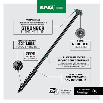 Image showing  5/16 x 8in. Interior Structural Wood Lag Screws Powerlags Pancake Head T-Star (250 EA) Bulk Pail Bit Included