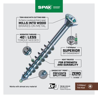 Image showing  8 x 2-1/2in. Interior Wood Screws Cabinet Specialty MDF Trim Head T-Star Plus (154 EA) Bit Included