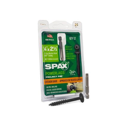 SPAX 1/4 x 2-1/2in. Exterior Structural Wood Lag Screws Powerlags Washer Head T-Star (12 EA) Bit Included
