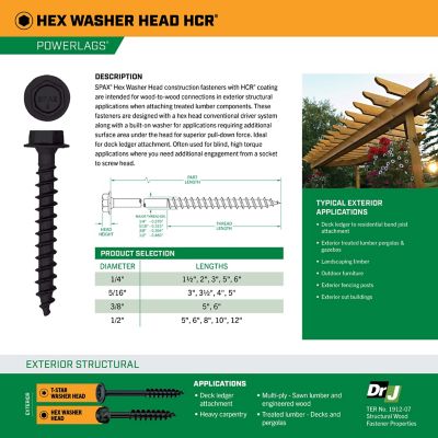 Image showing  3/8 x 5in. Exterior Structural Wood Lag Screws Powerlags Hex Head Hex (25 EA)