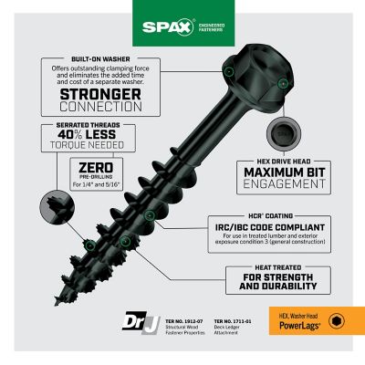 Image showing  3/8 x 5in. Exterior Structural Wood Lag Screws Powerlags Hex Head Hex (25 EA)