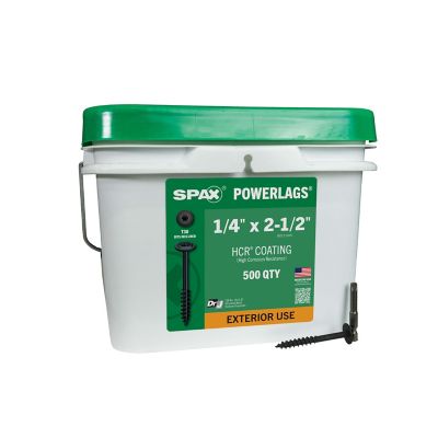 SPAX 1/4 x 2-1/2in. Exterior Structural Wood Lag Screws Powerlags Washer Head T-Star (500 EA) Bulk Pail Includes 2 Bits