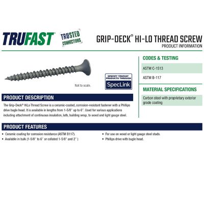 Image showing  10 x 4in. Grip-Deck HiLo Screw (1000 EA) Gray Steel Exterior Ceramic Wood Metal Fastener Phillips Drive