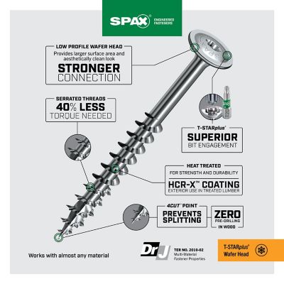 Image showing 2 th SPAX 10 x 3in. Exterior Wood Deck Screws Construction Wafer Head T-Star Plus (1000 EA) Bulk Pail Includes 2 Bits