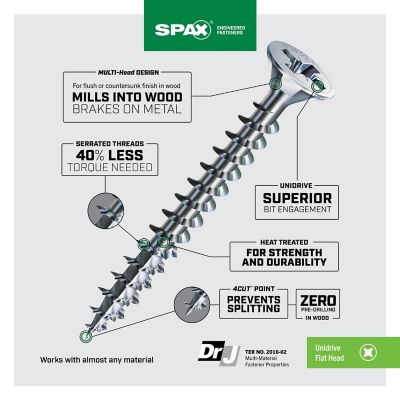 Image showing  #8 x 1-1/2 in. Interior Wood Screws Construction Flat Head Phillips Square Unidrive, 197 EA, Bit Included