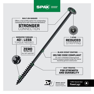 Image showing  5/16 x 9in. Interior Structural Wood Lag Screws Powerlags Washer Head T-Star (250 EA) Bulk Pail Bit Included
