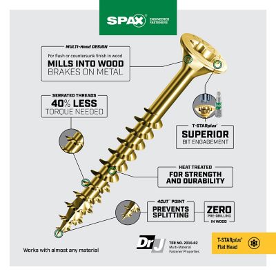 Image showing  8 x 2-1/2in. Interior Wood Screws Construction Flat Head T-Star Plus (1500 EA) Bulk Pail Includes 2 Bits