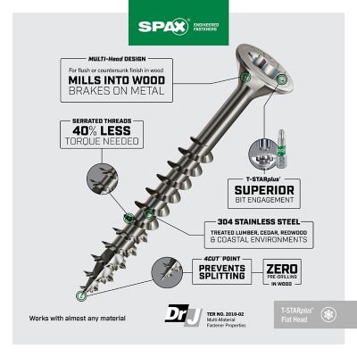 Image showing  9 x 2in. Exterior 304 Stainless Steel Wood Deck Screws Construction Flat Head T-Star Plus (125 EA) Bit Included
