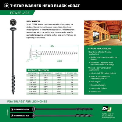 Image showing  5/16 x 11in. Interior Structural Wood Lag Screws Powerlags Washer Head T-Star (250 EA) Bulk Pail Bit Included