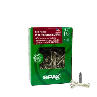 SPAX 8 x 1-1/2in. Interior Wood Metal Screws Cabinet Pan Head Phillips Square Unidrive (180 EA) Bit Included
