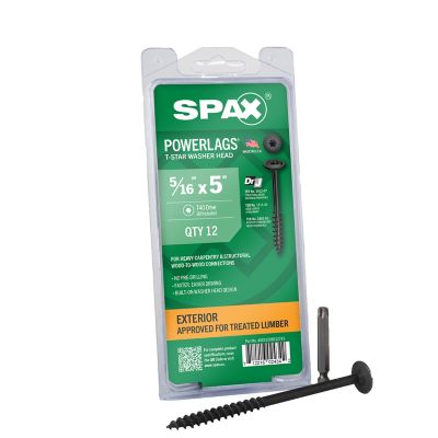 SPAX 5/16 x 5in. Exterior Structural Wood Lag Screws Powerlags Washer Head T-Star (12 EA) Bit Included
