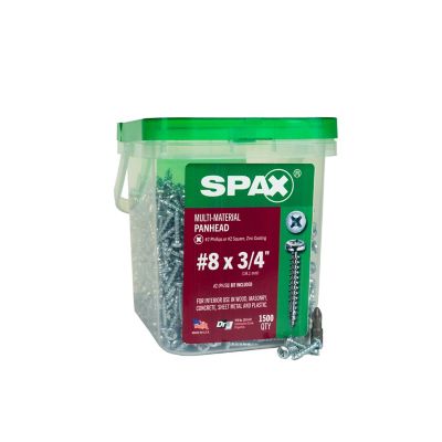 Image showing 0 th SPAX 8 x 3/4in. Interior Wood Metal Screws Cabinet Pan Head Phillips Square Unidrive (1500 EA) Pail Includes 2 Bits