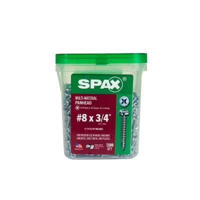Image showing 6 th SPAX 8 x 3/4in. Interior Wood Metal Screws Cabinet Pan Head Phillips Square Unidrive (1500 EA) Pail Includes 2 Bits
